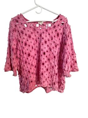 POL Pink Open-Weave Crochet Sweater